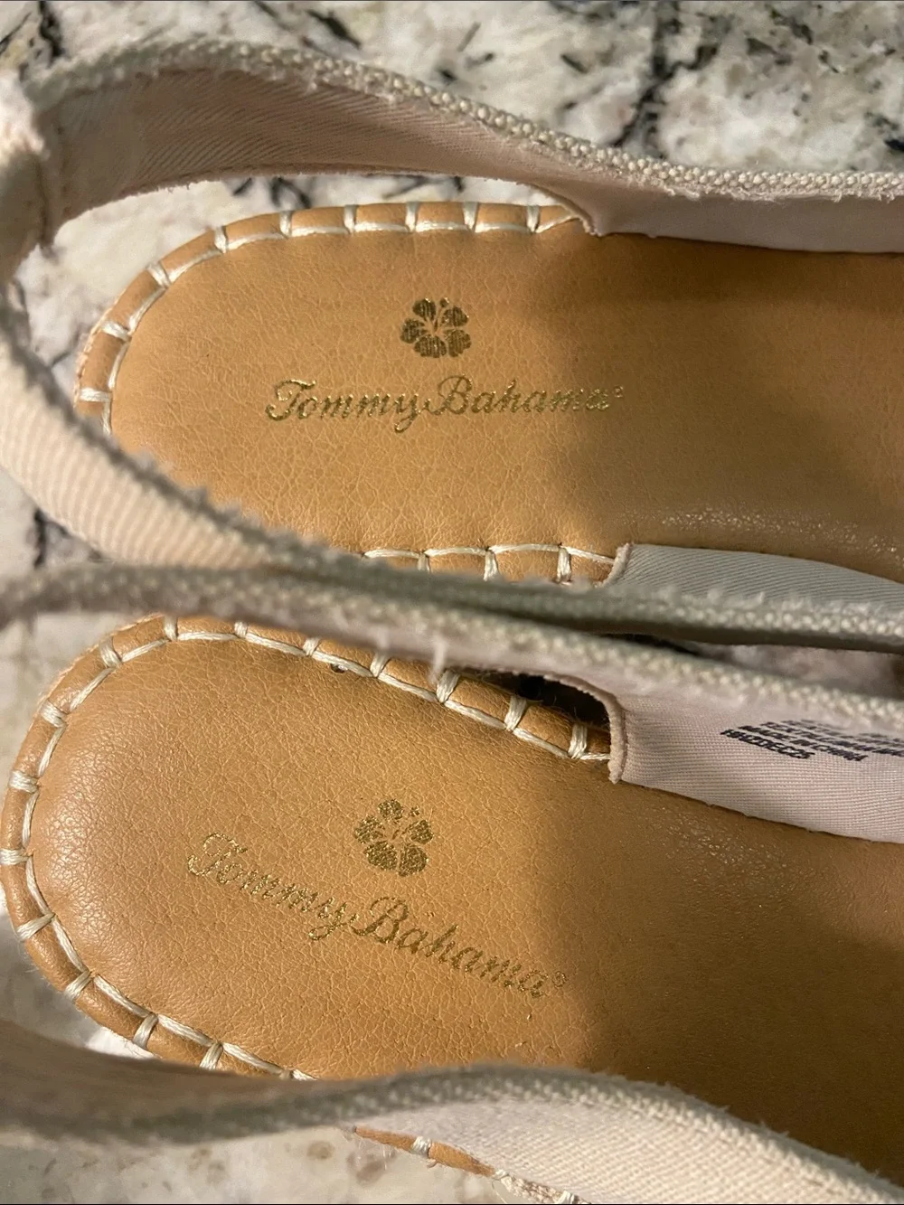 Tommy Bahama Neutral Canvas Peep Toe Espadrille Slingbacks